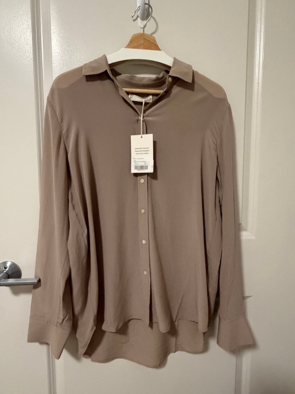 NWT Everlane The Washable Clean Silk Relaxed Shirt Burnt Sugar, Women's Size 12